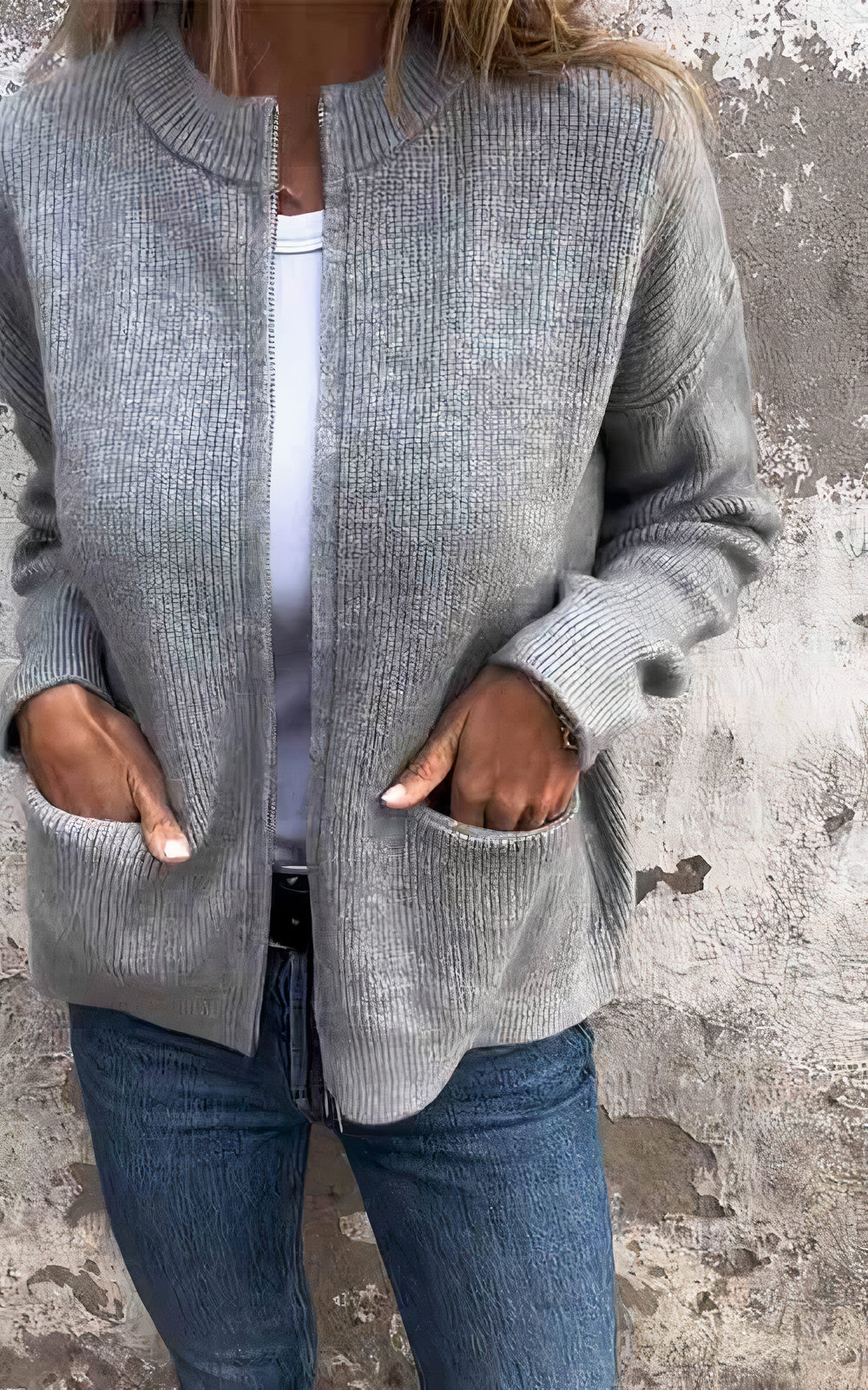 Frauen Strickjacke Reißverschluss Modern