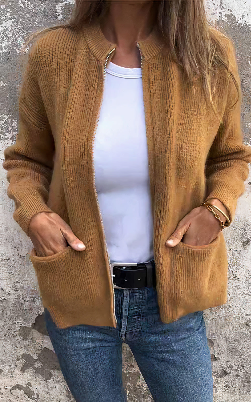 Frauen Strickjacke Reißverschluss Modern