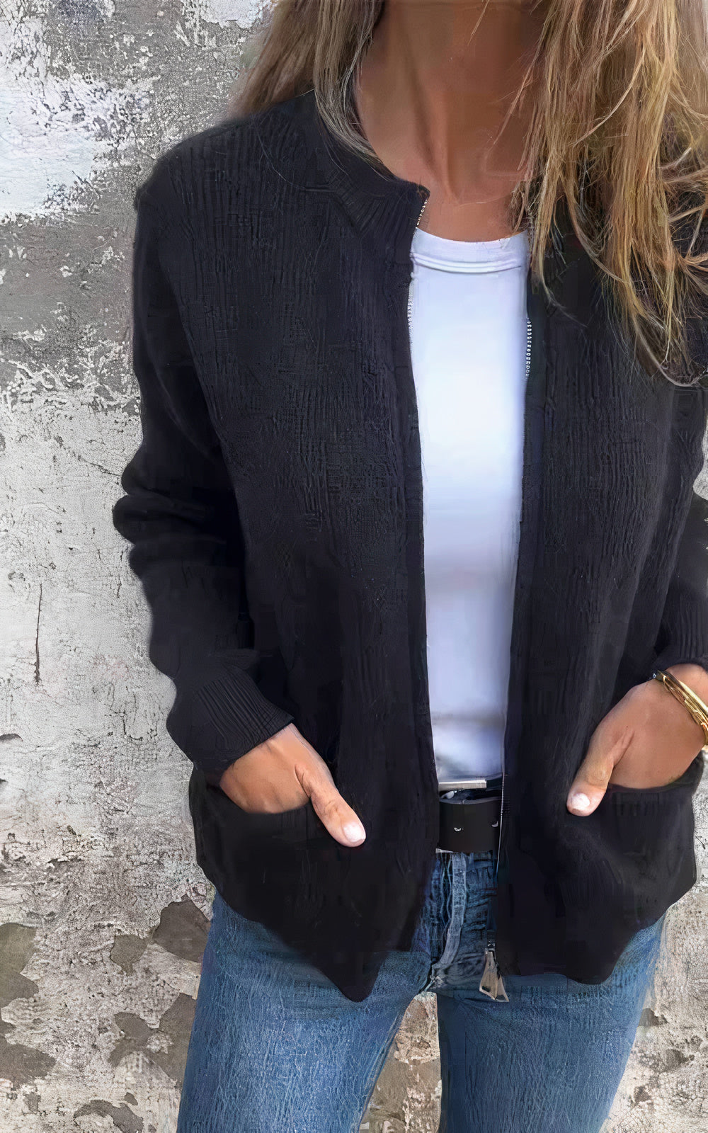 Frauen Strickjacke Reißverschluss Modern