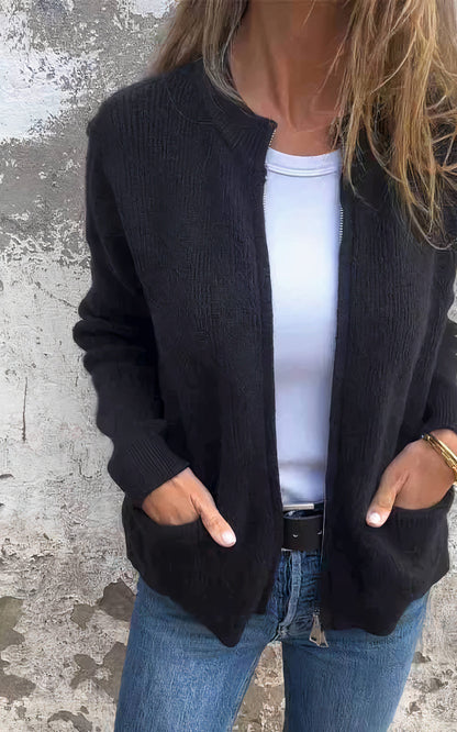 Frauen Strickjacke Reißverschluss Modern