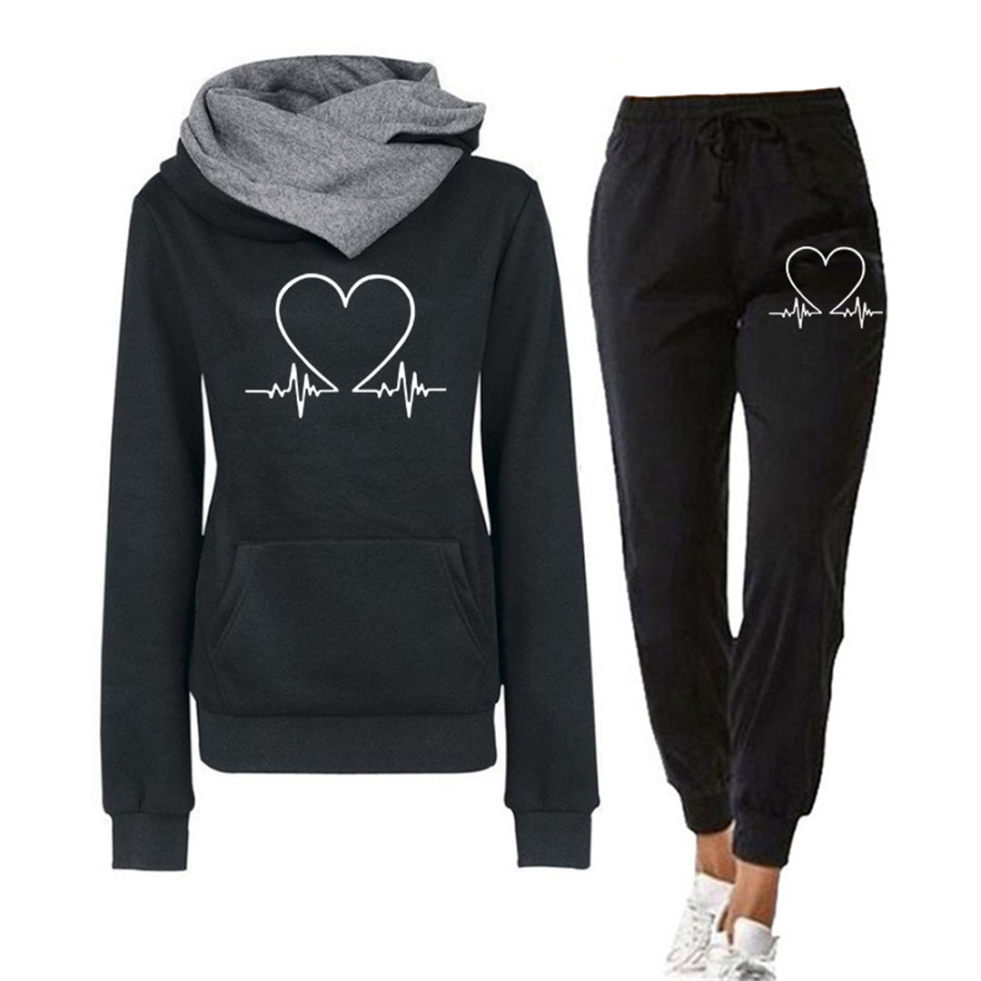 Damen Sportset Herz Design Hoodie Jogginghose - IdealeKleiden