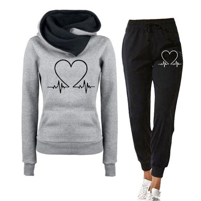 Women's Sport Set Heart Design Hoodie Joggers