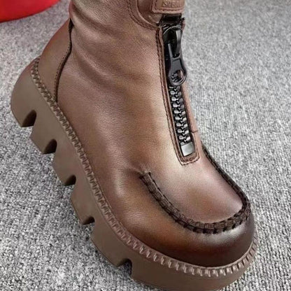 Women's Retro Leather Short Warm Boots