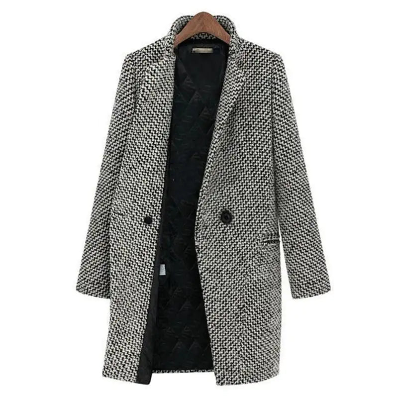 Long Women's Winter Jacket Wool Black