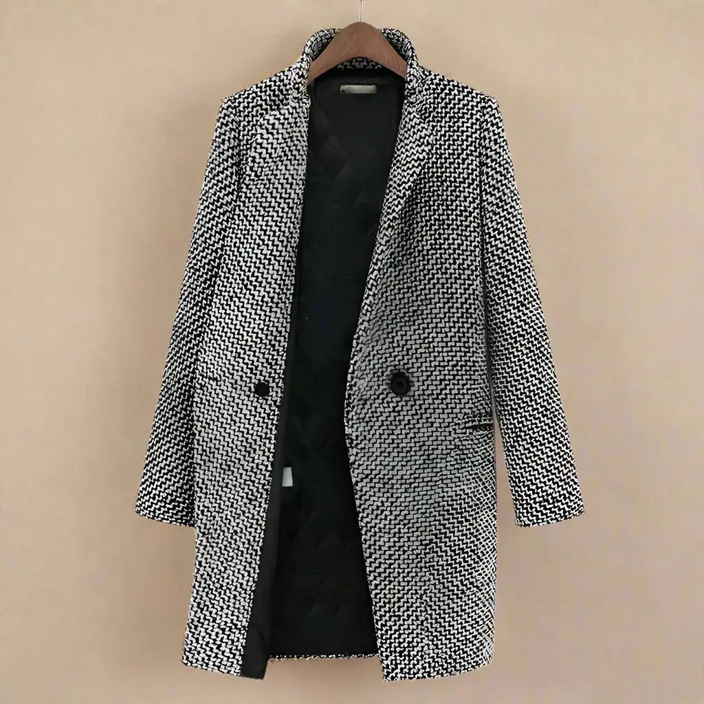 Stylish Houndstooth Long Coat for Women