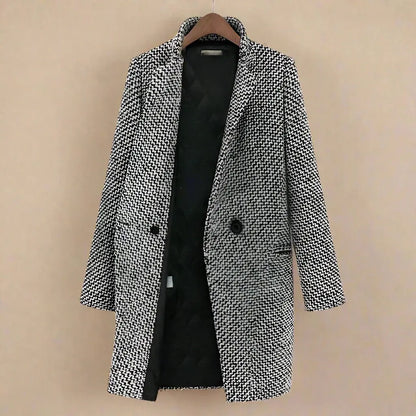 Stylish Houndstooth Long Coat for Women