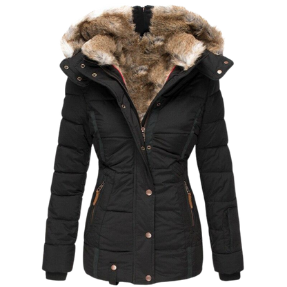 Warm Winter Dress | Women's Coat with Fur Collar and Quilted Seams