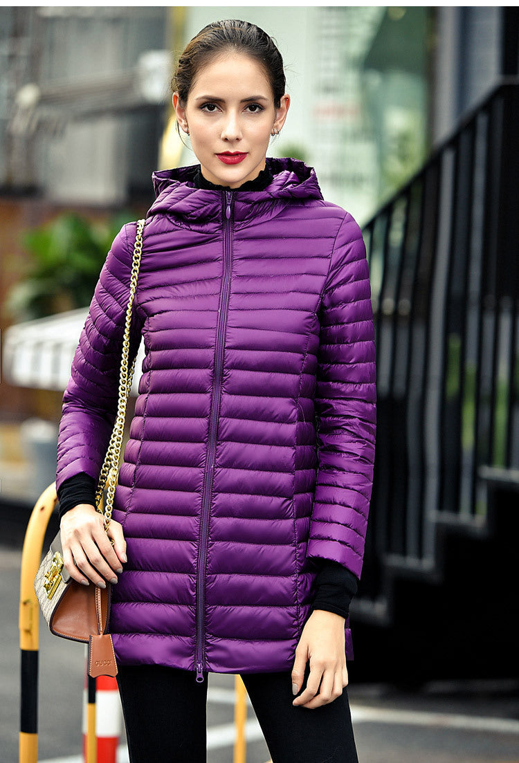 Long Down Jacket Hood Warm Insulated