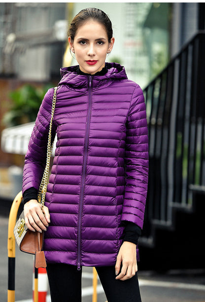 Long Down Jacket Hood Warm Insulated