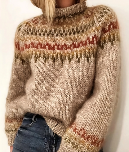Weicher Damen Pullover Norweger Style Rollkragen - IdealeKleiden