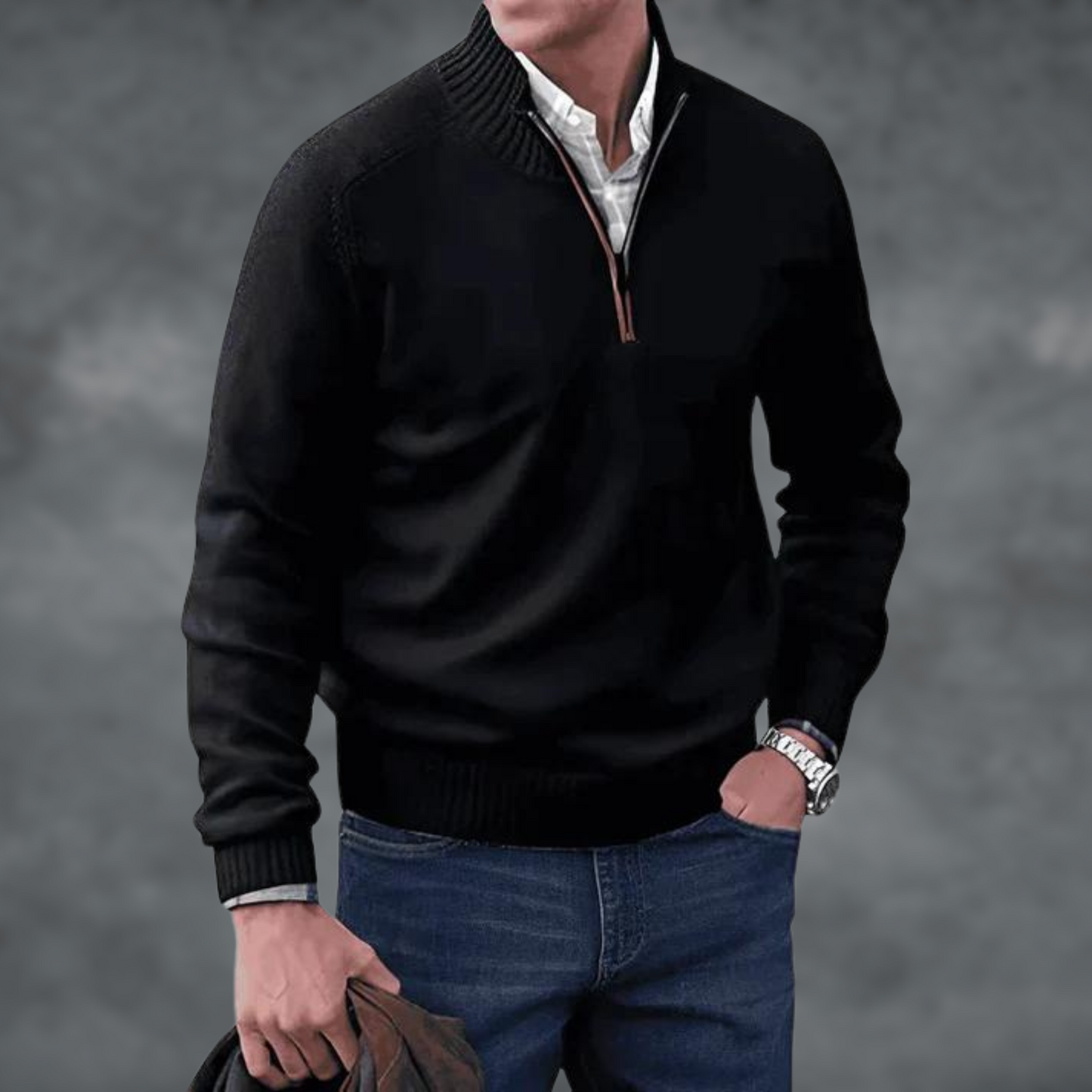 Cashmere Sweater Stand-up Collar Zipper