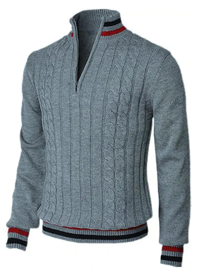 Men's Cable Knit Stand-Up Collar Sweater