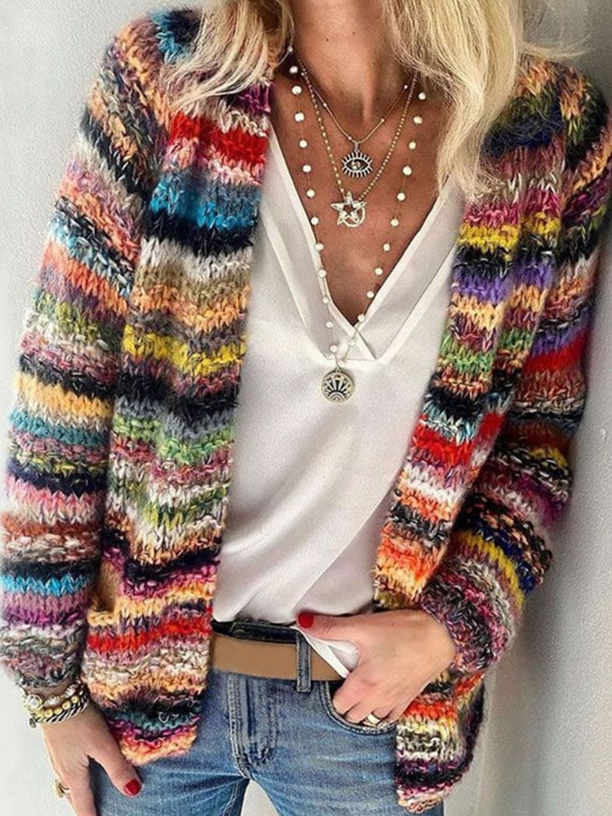 Handgefertigte Damenstrickjacke Bunt Elegant - IdealeKleiden