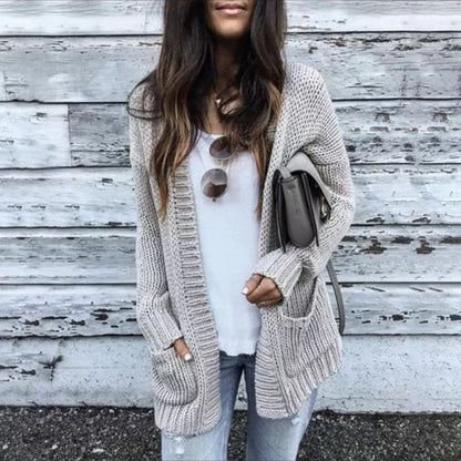 Women's Long-Sleeved Knitted Cardigan with Pockets