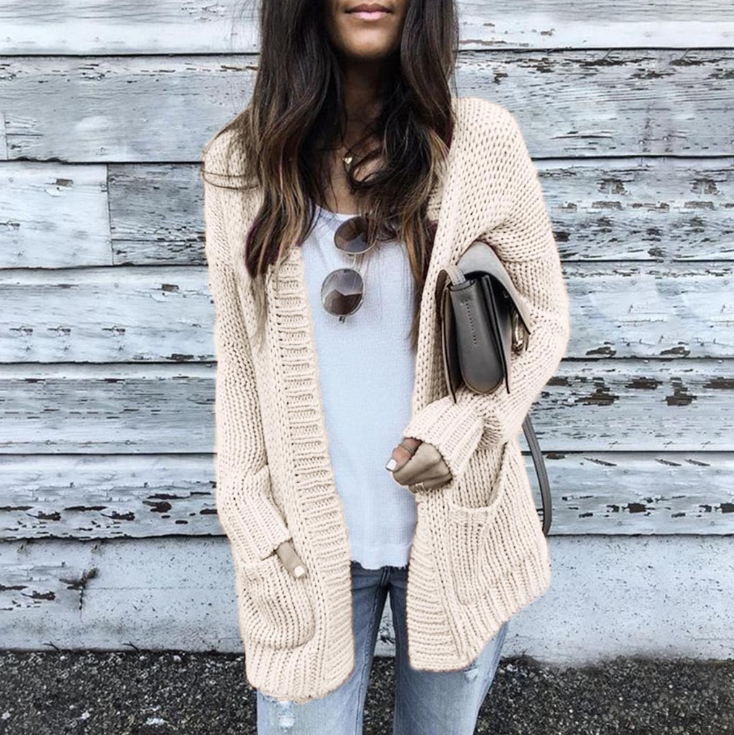 Women's Long-Sleeved Knitted Cardigan with Pockets
