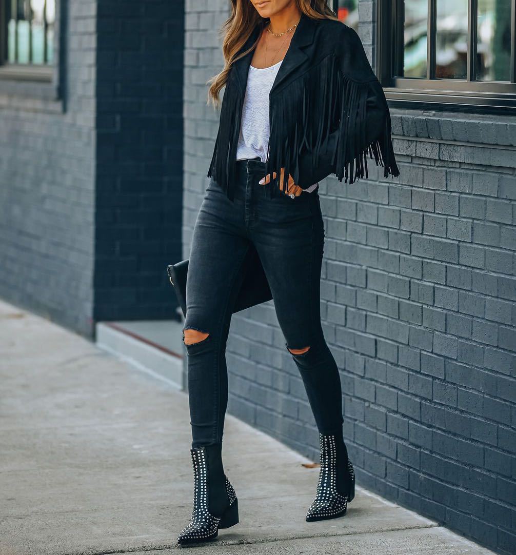 Fashionable Fringe Jacket Short Cut