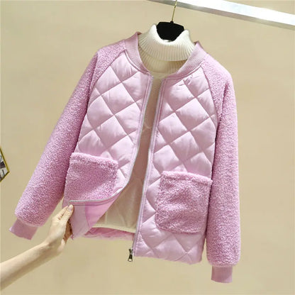 Women's Quilted Jacket Soft Ribbed with Pockets