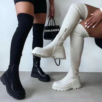 Elegante Damen Stiefel Knielang Mit Reißverschluss - IdealeKleiden