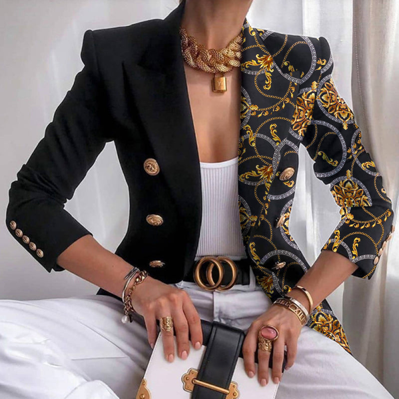 Stilvoller Asymmetrischer Blazer Gold Dekor