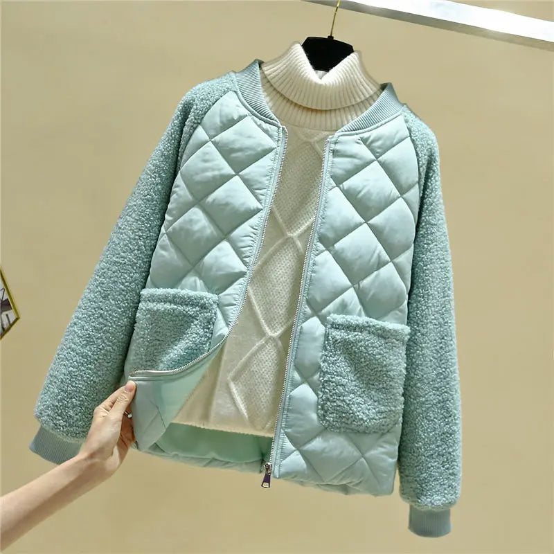 Women's Quilted Jacket Soft Ribbed with Pockets