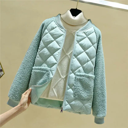 Women's Quilted Jacket Soft Ribbed with Pockets
