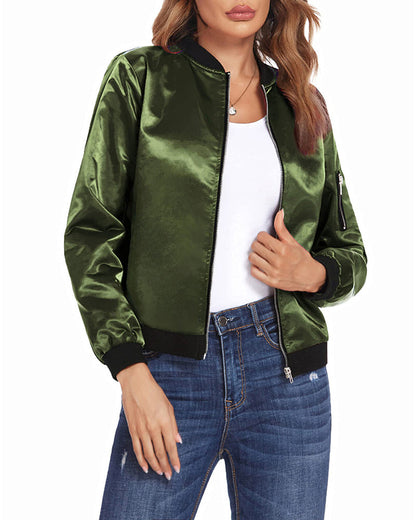 Modern Women's Bomber Jacket with Pockets Zipper