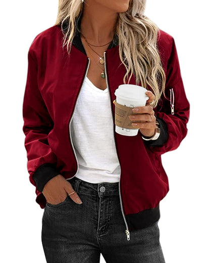Modern Women's Bomber Jacket with Pockets Zipper