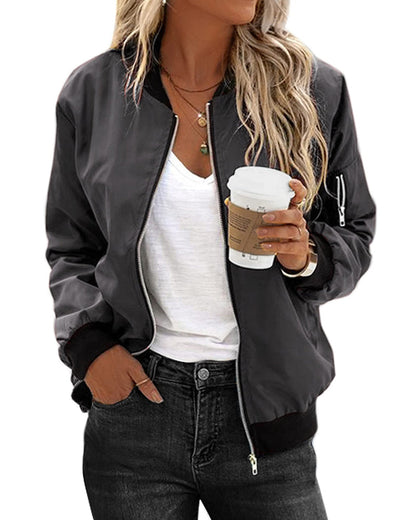 Modern Women's Bomber Jacket with Pockets Zipper