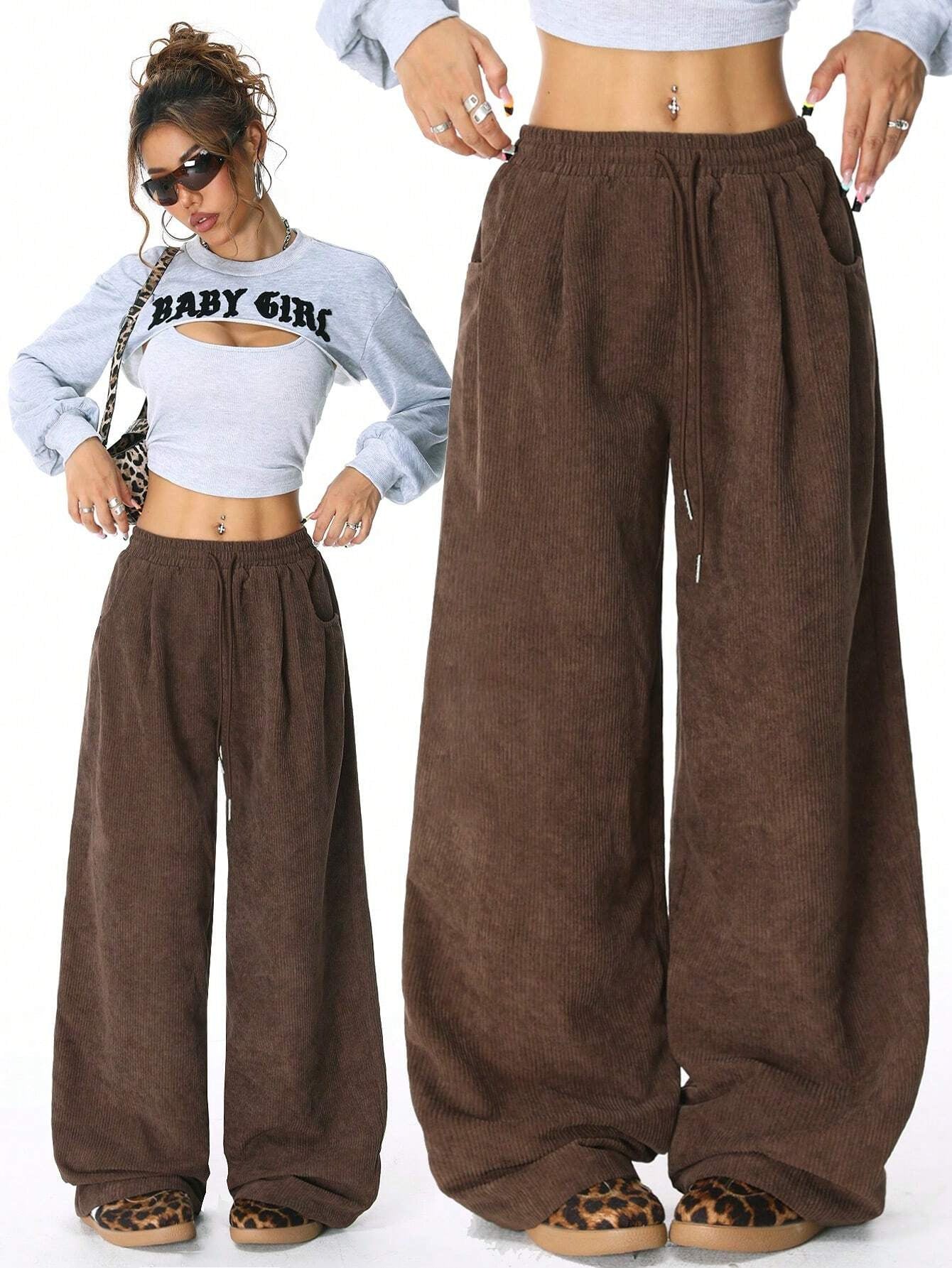 Women's Corduroy Trousers Elastic Comfortable