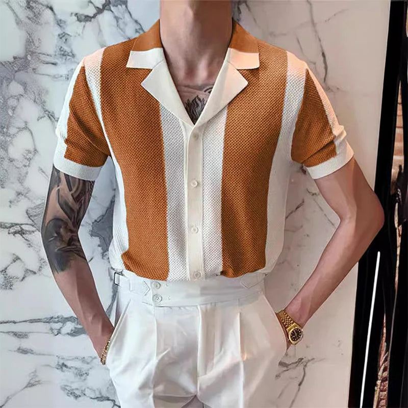 Men's Short Sleeve Polo Shirt Striped Design