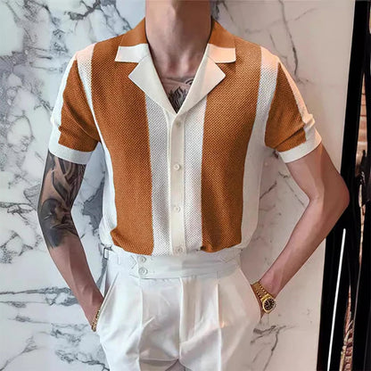 Men's Short Sleeve Polo Shirt Striped Design
