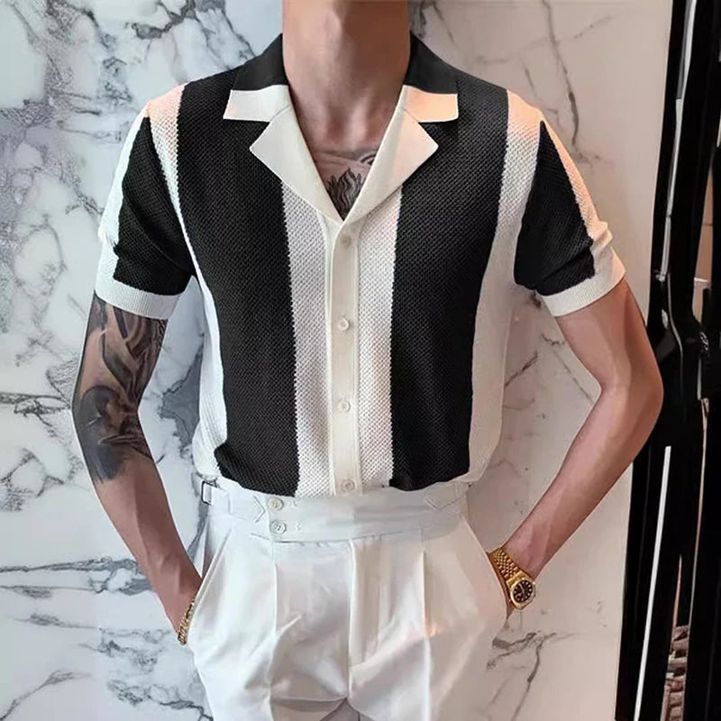 Men's Short Sleeve Polo Shirt Striped Design