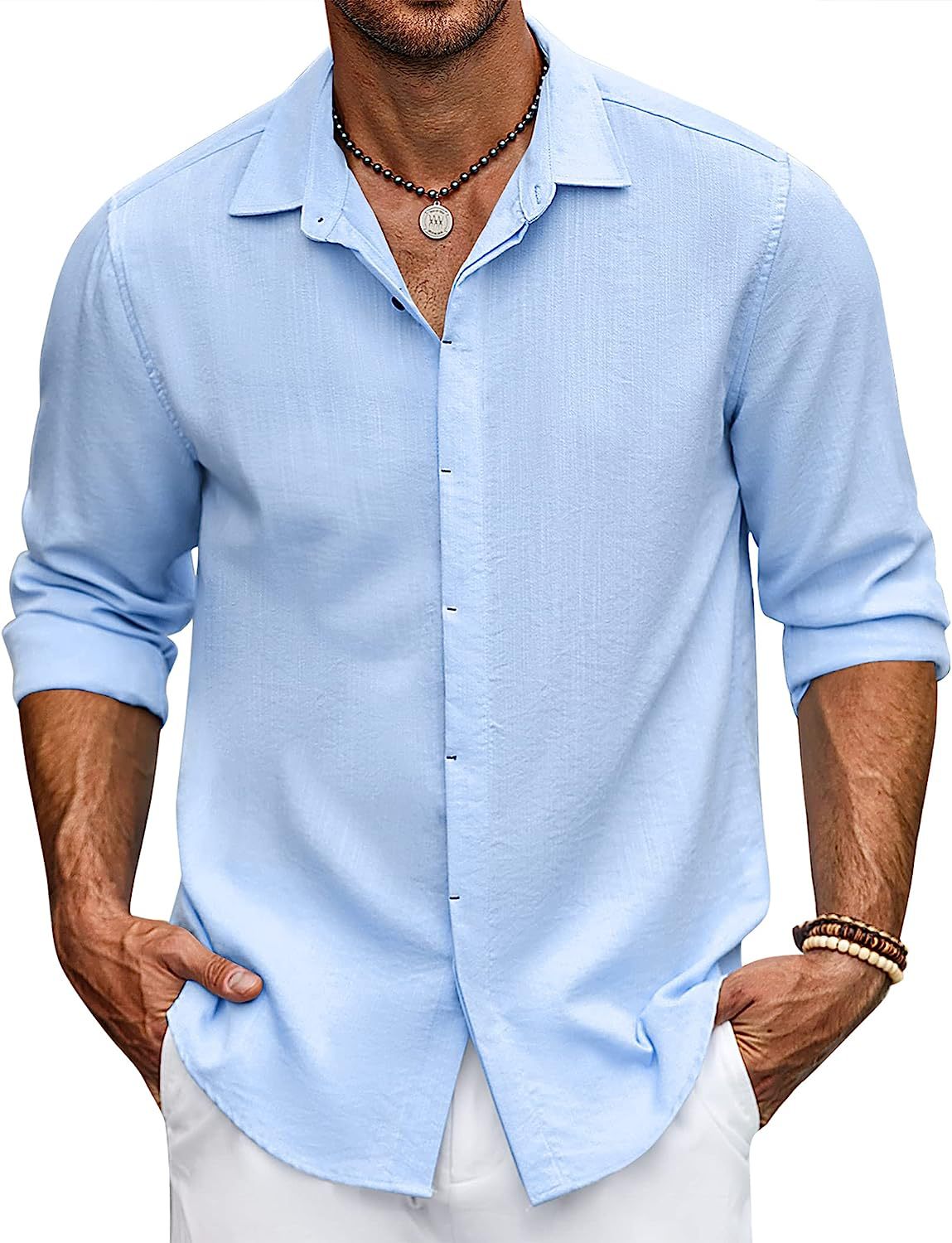 Men's Long-Sleeve Shirt Loose Modern Button Placket