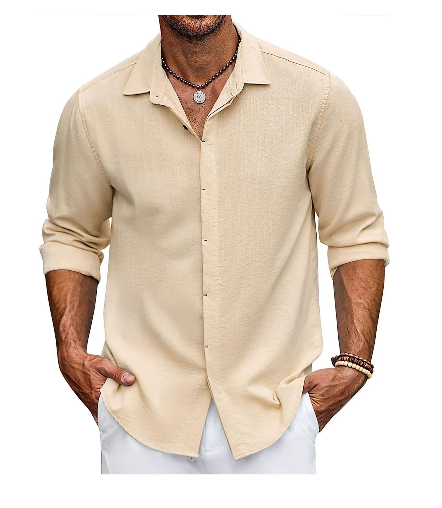 Men's Long-Sleeve Shirt Loose Modern Button Placket