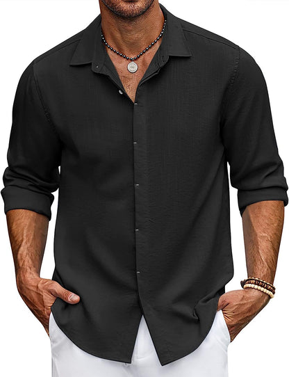 Men's Long-Sleeve Shirt Loose Modern Button Placket