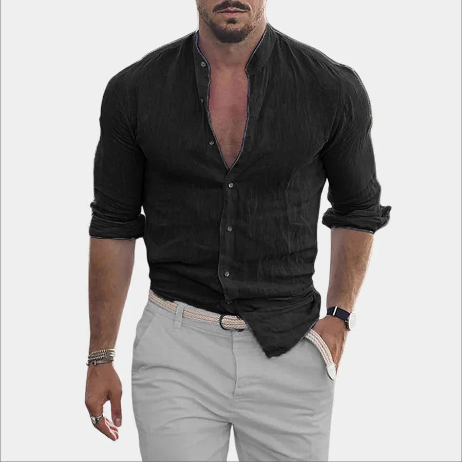 Herren Leinenhemd Langarm Baumwolle Elegant - IdealeKleiden