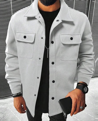 Men's Warm Long Sleeve Button Down Shirt Jacket