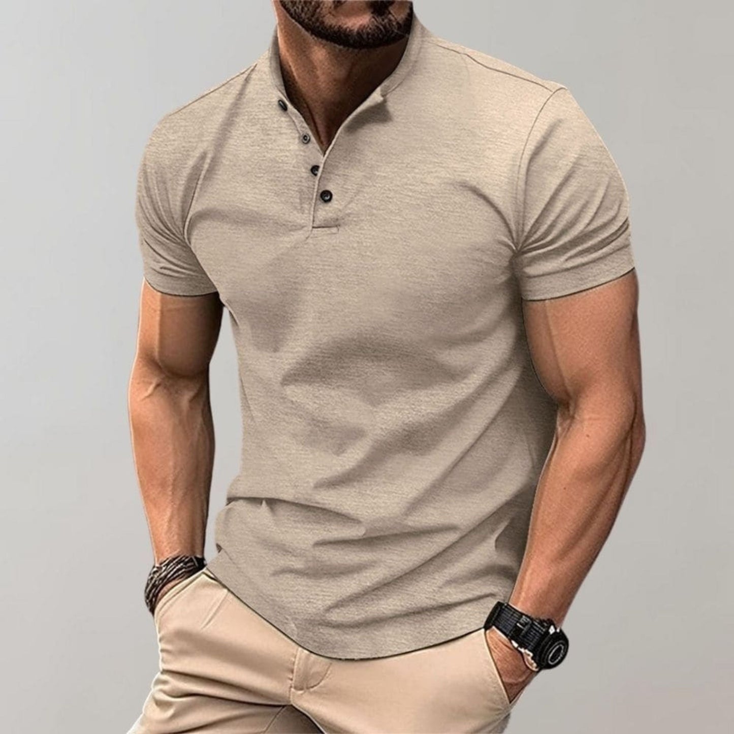 Men's Short Sleeve Polo Shirt Button Fastening Modern