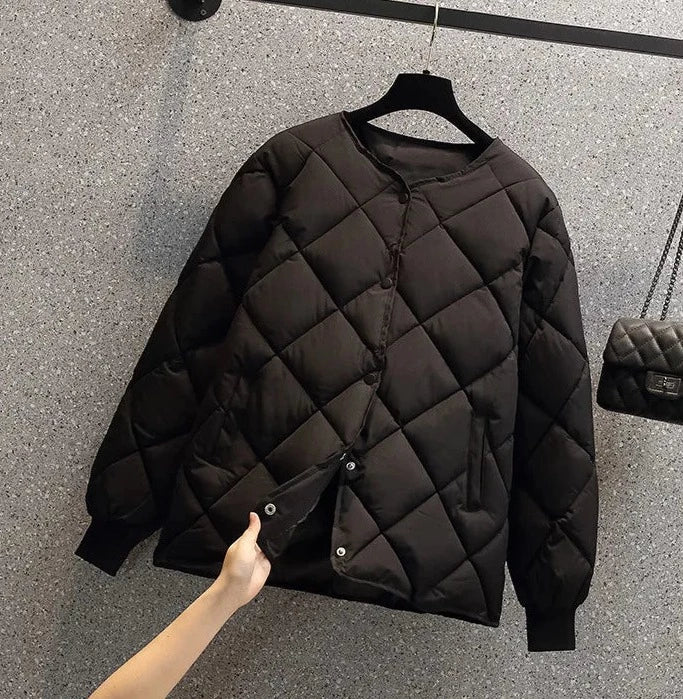 Stylish Women's Jacket Diamond Pattern Round Neck