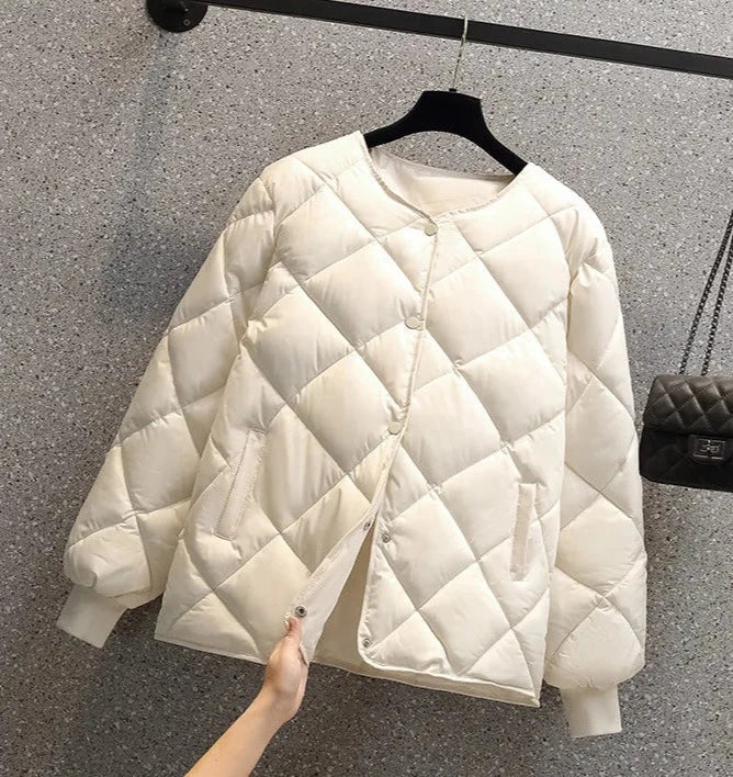 Stylische Damenjacke Diamant Muster Rundhals - IdealeKleiden