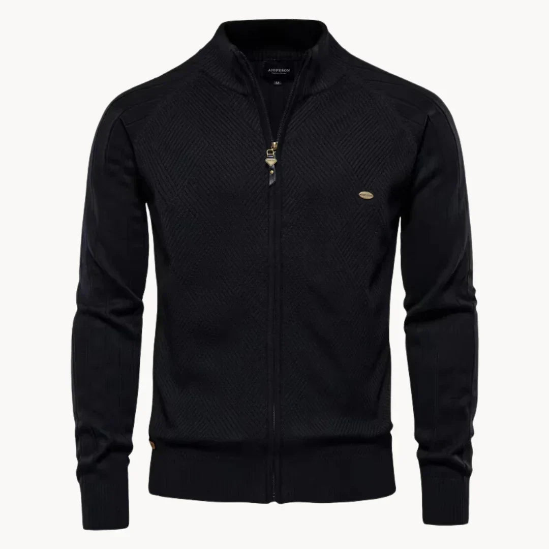 Fine Knit Cardigan Zipper Modern Stand-up Collar
