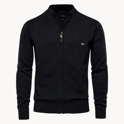 Fine Knit Cardigan Zipper Modern Stand-up Collar