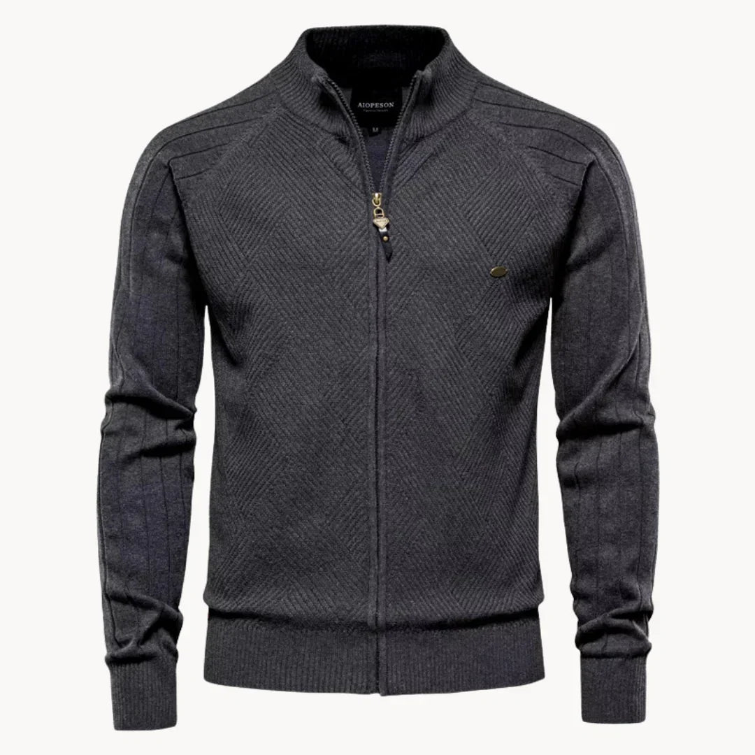 Fine Knit Cardigan Zipper Modern Stand-up Collar