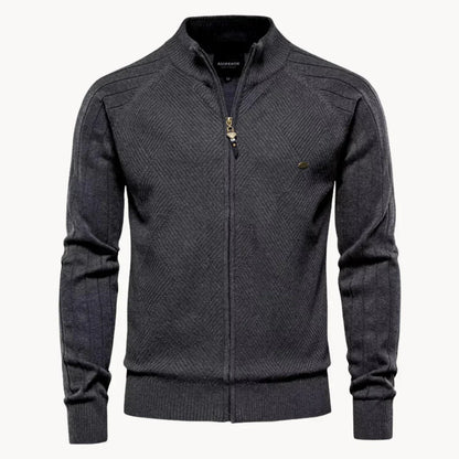 Fine Knit Cardigan Zipper Modern Stand-up Collar