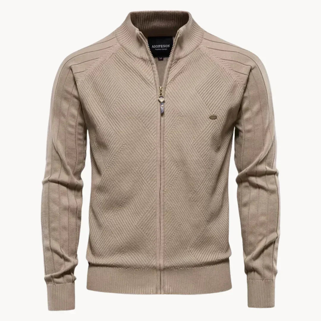 Fine Knit Cardigan Zipper Modern Stand-up Collar