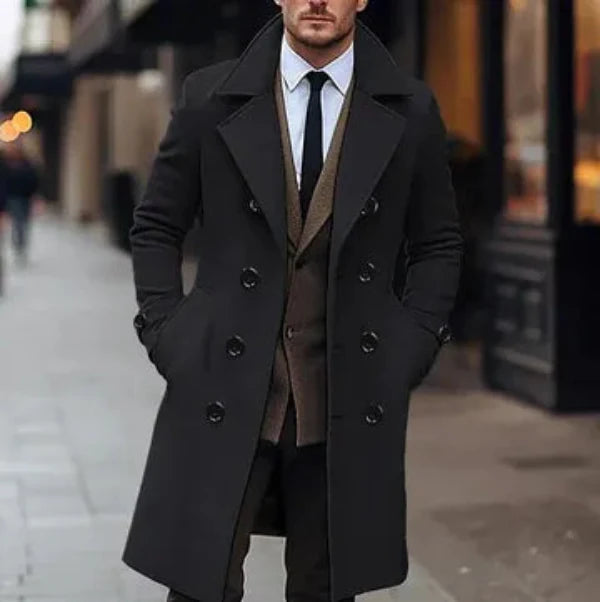 Stylisher Doppelreihen-Mantel Wollmix Damenjacke - IdealeKleiden