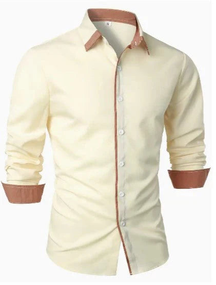 Elegant Long-Sleeved Shirt with Contrast Collar – Stylish for Occasions