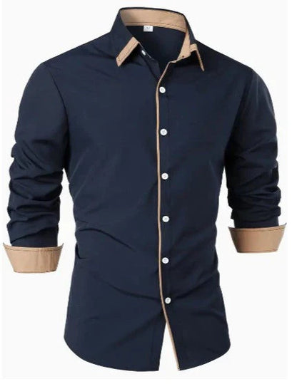 Elegant Long-Sleeved Shirt with Contrast Collar – Stylish for Occasions