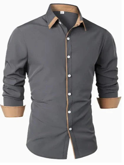 Elegant Long-Sleeved Shirt with Contrast Collar – Stylish for Occasions