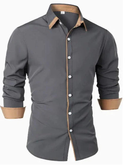 Elegant Long-Sleeved Shirt with Contrast Collar – Stylish for Occasions